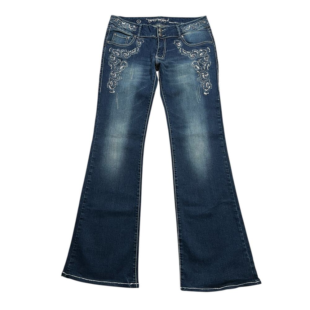 Y2K Trinity Ranch‎ Women’s Jeans Sz 12 Dark Blue Bedazzled boho Western 30x31